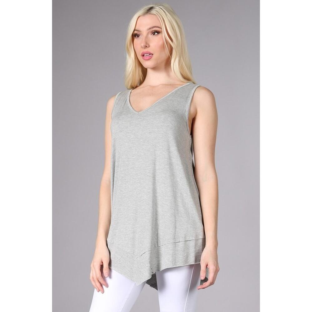 Chatoyant V-Neck Casual Top Light Heather Grey Medium